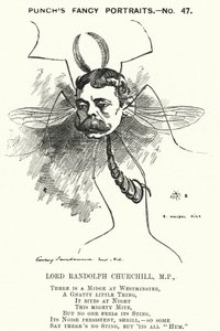Punch cartoon: Lord Randolph Churchill, anglický konzervativní politik (rytina) od Edward Linley (after) Sambourne