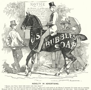 Punch cartoon: Novinka v reklamě (rytina) od Edward Linley (after) Sambourne