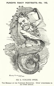 Punch cartoon: Philip Cunliffe-Owen, britský organizátor výstavy a ředitel South Kensington Museum, Londýn (rytina) od Edward Linley (after) Sambourne
