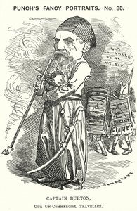 Punch cartoon: Richard Burton, anglický průzkumník, geograf a diplomat (rytina) od Edward Linley (after) Sambourne