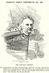 Punch cartoon: Sir Donald Currie, skotský majitel lodi, politik a filantrop (rytina) od Edward Linley (after) Sambourne