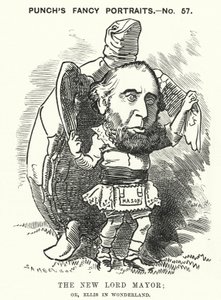 Punch cartoon: Sir John Ellis, primátor Londýna v roce 1881 (rytina) od Edward Linley (after) Sambourne