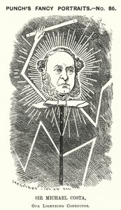 Punch cartoon: Sir Michael Costa, anglický dirigent italského původu (rytina) od Edward Linley (after) Sambourne