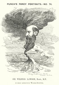 Punch cartoon: Sir Wilfrid Lawson, anglický radikální liberální politik a bojovník za střídmost (rytina) od Edward Linley (after) Sambourne