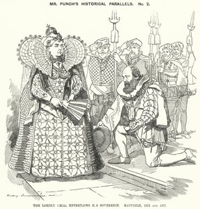 Punch cartoon: The Lordly Cecil Entertains his Sovereign, Hatfield od Edward Linley (after) Sambourne
