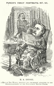 Punch cartoon: Thomas Hay Sweet Estcott, anglický novinář a editor (rytina) od Edward Linley (after) Sambourne