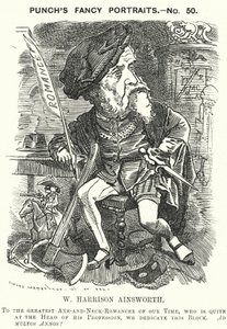 Punch cartoon: William Harrison Ainsworth, anglický historický romanopisec (rytina) od Edward Linley (after) Sambourne