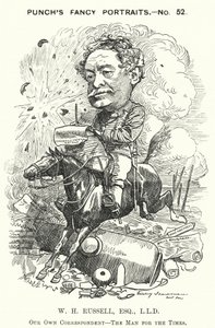 Punch cartoon: William Howard Russell, irský novinář a válečný zpravodaj (rytina) od Edward Linley (after) Sambourne