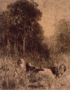 Krajina s krávami v popředí od Edward Mitchell Bannister