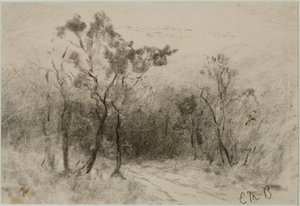 Krajina s cestou (#51), c. 80. léta 19. století (uhlí na papíře) od Edward Mitchell Bannister