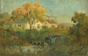 Pitný bazén (muž na voze s voly u bazénu) od Edward Mitchell Bannister