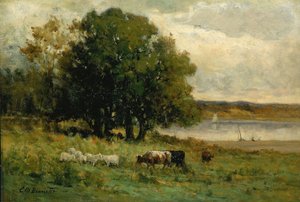 Bez názvu (dobytek u řeky s plachetnicí v dálce) od Edward Mitchell Bannister