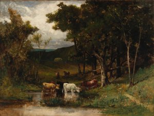 Bez názvu (krajina s kravami v potoce u stromů) od Edward Mitchell Bannister