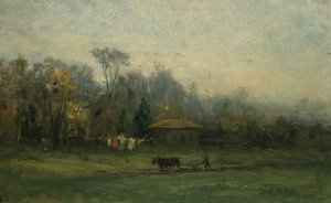 Krajina bez názvu s člověkem orajícím pole, n. d. od Edward Mitchell Bannister