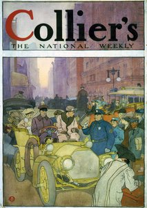 Automobil v přeplněné ulici. Akvarel od Edwarda Penfielda od Edward Penfield