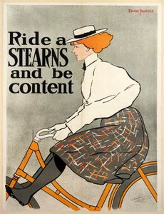 Ride a Stearns and be Content, c1896 color litho. od Edward Penfield
