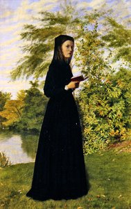 Lady reading in a parkland, c.1860 (olej na palubě) od Edward Radford