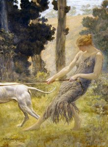 Žena venčí svého psa (tempera na palubě) od Edward Robert Hughes