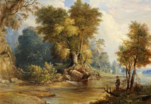 Říční scéna s rybáři, Leadon, Gloucestershire, cca 1880