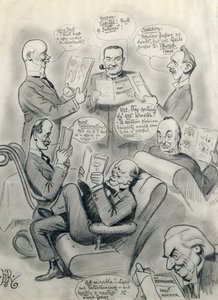 The Bystander 1000th Number s Lord Cave (1856-1928), Stanley Baldwin (1867-1947), Lord Salisbury (1861-1947), Herbert Asquith (1852-1928) a Winston Churchill (1874-1965) od Edward Tennyson Reed