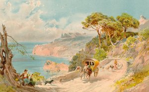 Coast Road poblíž Soller, Mallorca (barevné litho)