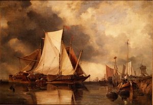 Rybářské lodě na mělčinu na Šeldě od Edward William Cooke