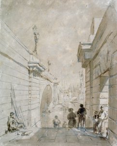 London Bridge při pohledu na sever z horního schodiště poblíž Tooley Street, 1833 od Edward William Cooke