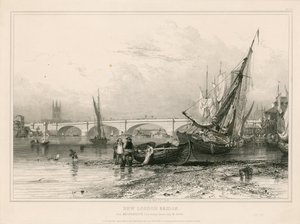 New London Bridge, od Billingsgate (za nízké hladiny vody), nakresleno 31. července 1832 od Edward William Cooke