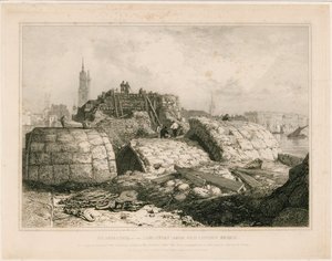 Část Old London Bridge, jak to vypadalo v červnu 1832 od Edward William Cooke