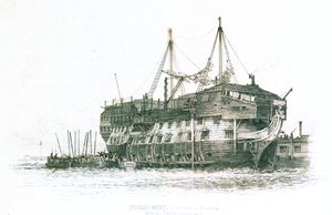 Vězeňská loď v přístavu Portsmouth s trestanci na palubě od Edward William Cooke