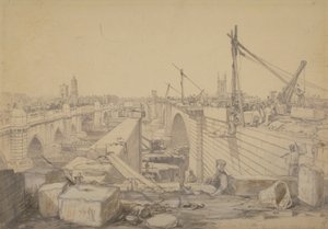 Stavba mostu London Bridge, 1830 od Edward William Cooke