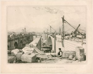 Starý a nový londýnský most, 1830 od Edward William Cooke
