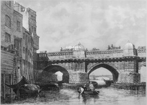 Southwark End of Old London Bridge, 1831, 1912. Umělci: Neznámý, Edward William Cooke. od Edward William Cooke