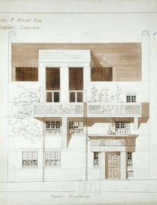 Front Elevation of Studio and House for Frank Miles (1852-91), Tite Street, Chelsea, 1878-79 (pero, inkoust & wash on paper) (viz také 176481-483, 176485)