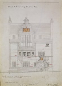 Pracovní kresba pro House and Studio for F. Miles Esq, Tite Street, Chelsea, 1878-79 (wc a tužka na papíře) (viz také 176481, 176483-485)
