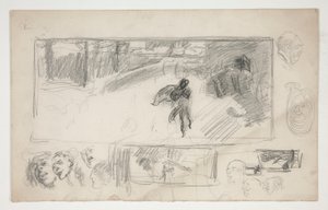 Různé náčrty (recto); Náčrt muže v plášti (verze) od Edwin Austin Abbey