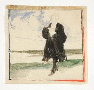 Zahalený muž v krajině - neidentifikovaný obrázek od Edwin Austin Abbey