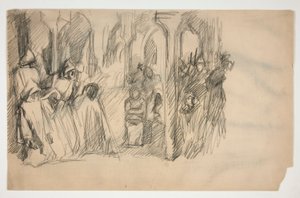 Studie kompozice pro sérii nástěnných maleb The Quest of the Holy Grail v Boston Public Library od Edwin Austin Abbey