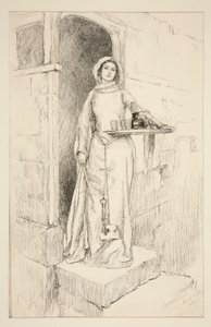 Vstupte Mistress Anne Page s vínem - dějství I, scéna I, Veselé paničky z Windsoru od Edwin Austin Abbey