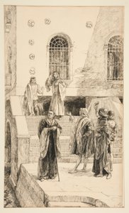 Exuent Salarino a Salanio, z dějství I, Scéna i, Kupec benátský od Edwin Austin Abbey
