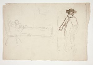 Postava v posteli, muž vstupující do místnosti - neidentifikovaný obrázek od Edwin Austin Abbey