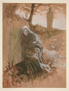 Postava v lese - neidentifikovaný obrázek od Edwin Austin Abbey