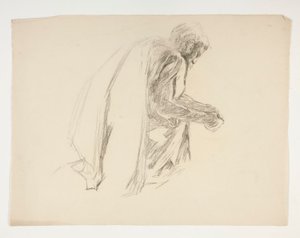 Figurální studie pro sira Lancelota a sira Borse vybavila Galahad svými ostruhami, z The Quest of the Holy Grail (druhý ze série patnácti obrazů pro Boston Public Library, dokončený v roce 1901) od Edwin Austin Abbey
