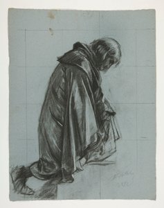 Figurální studie pro sira Lancelota a sira Borse vybavila Galahad svými ostruhami, z The Quest of the Holy Grail (druhý ze série patnácti obrazů pro Boston Public Library, dokončený v roce 1901) od Edwin Austin Abbey