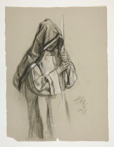 Figurální studie pro sira Lancelota a sira Borse vybavila Galahad svými ostruhami, z The Quest of the Holy Grail (druhý ze série patnácti obrazů pro Boston Public Library, dokončený v roce 1901) od Edwin Austin Abbey