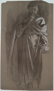 Obrázek studie, muž drží šaty od Edwin Austin Abbey