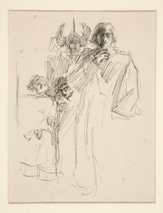 Galahad at Castle , studie pro The Quest of the Holy Grail (série patnácti obrazů pro Boston Public Library, dokončena v roce 1901) od Edwin Austin Abbey