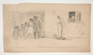 Skupina postav mimo kamenný dům - neidentifikovaný obrázek od Edwin Austin Abbey
