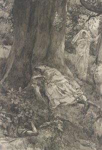 Hermia in the Wood, ilustrace pro dějství III, scéna ii, Svatojánská noc od Edwin Austin Abbey