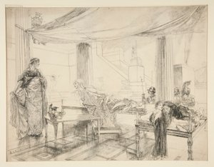 Hermiona prosí Polixena (studie pro .1122) - dějství I, scéna II, Zima od Edwin Austin Abbey